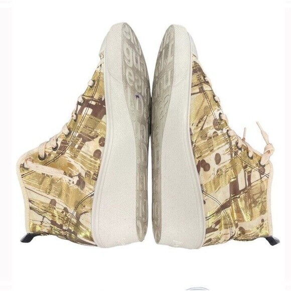 Desigual Elefante Canvas Wedge Sneakers Metalic Print Gold Fun Artsy Street 7.5 - Picture 6 of 13